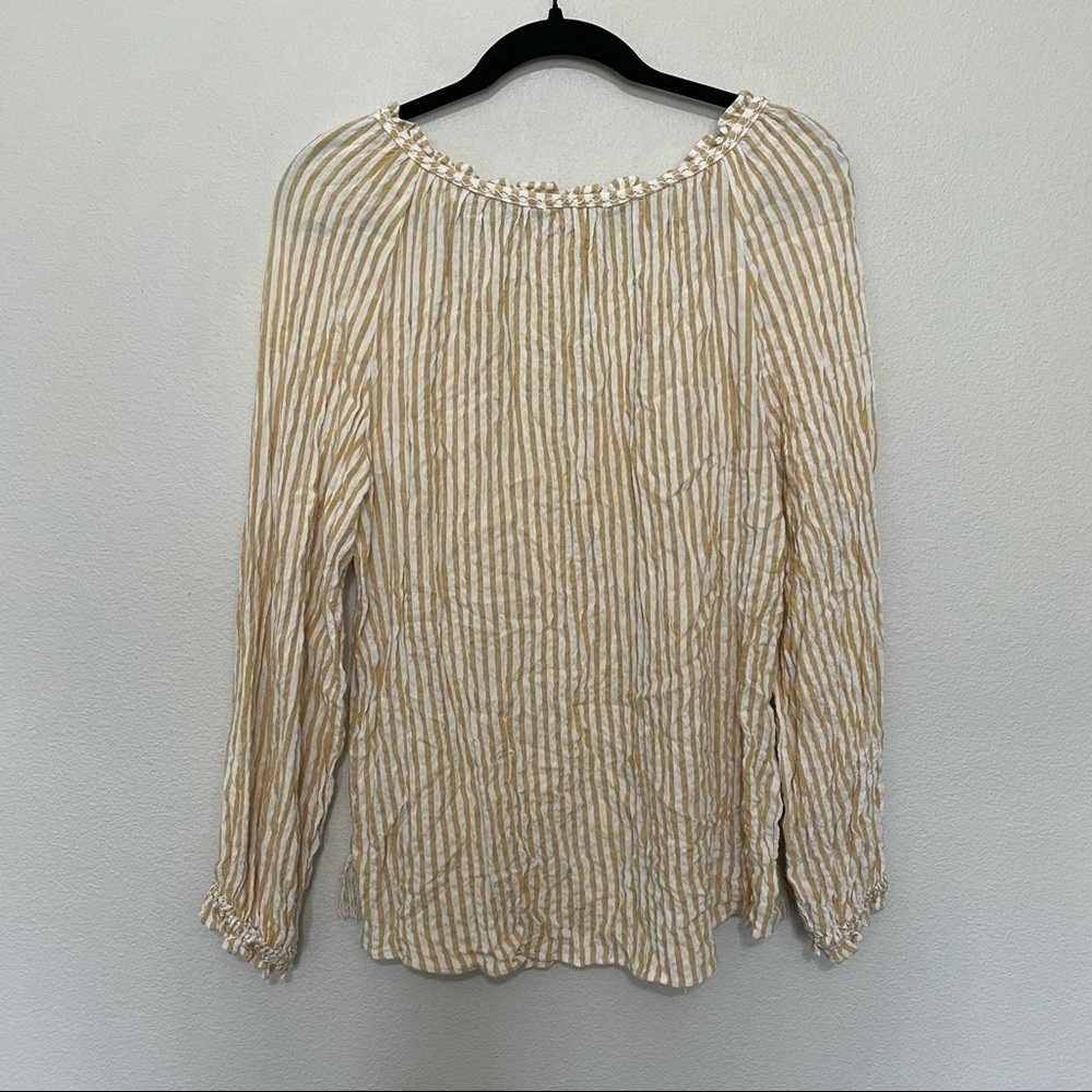 Max studio womens yarndye bubble sleeve peasant top yellow and white stripe sz.M - Picture 5 of 7